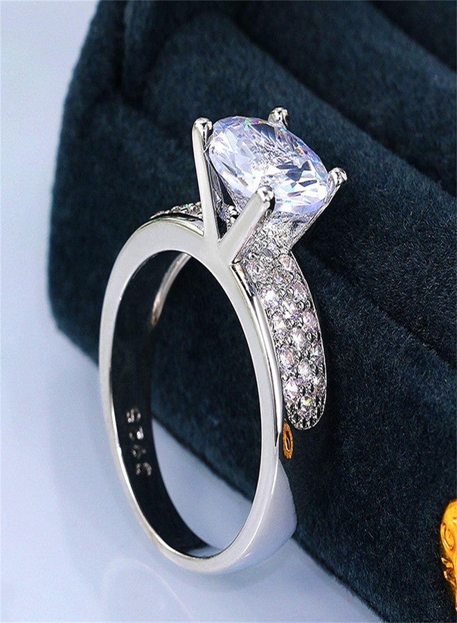 RKKOJJO 925 Sterling Silver Shiny Gem Ring Cubic Zirconia Rings CZ Diamond Multi Row Ring Eternity Engagement Wedding Band Ring for Women (US Code 9) - Image 3